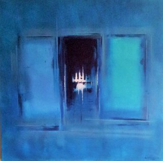 NIGHT FALLS OVER THE LAKE 48x48"