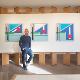 DIVING INTO THE POOL IN MY RED BATHING SUIT (As a triptych 30x90")